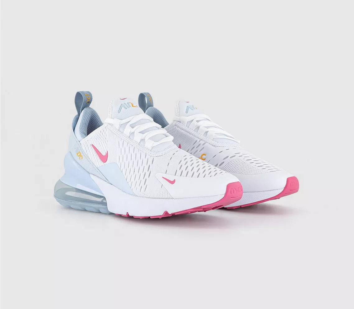  Air Max 270 Shoes White Pinksicle Blue Tint Light Armory Blue